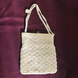 Vintage beige crochet evening/day small handbag